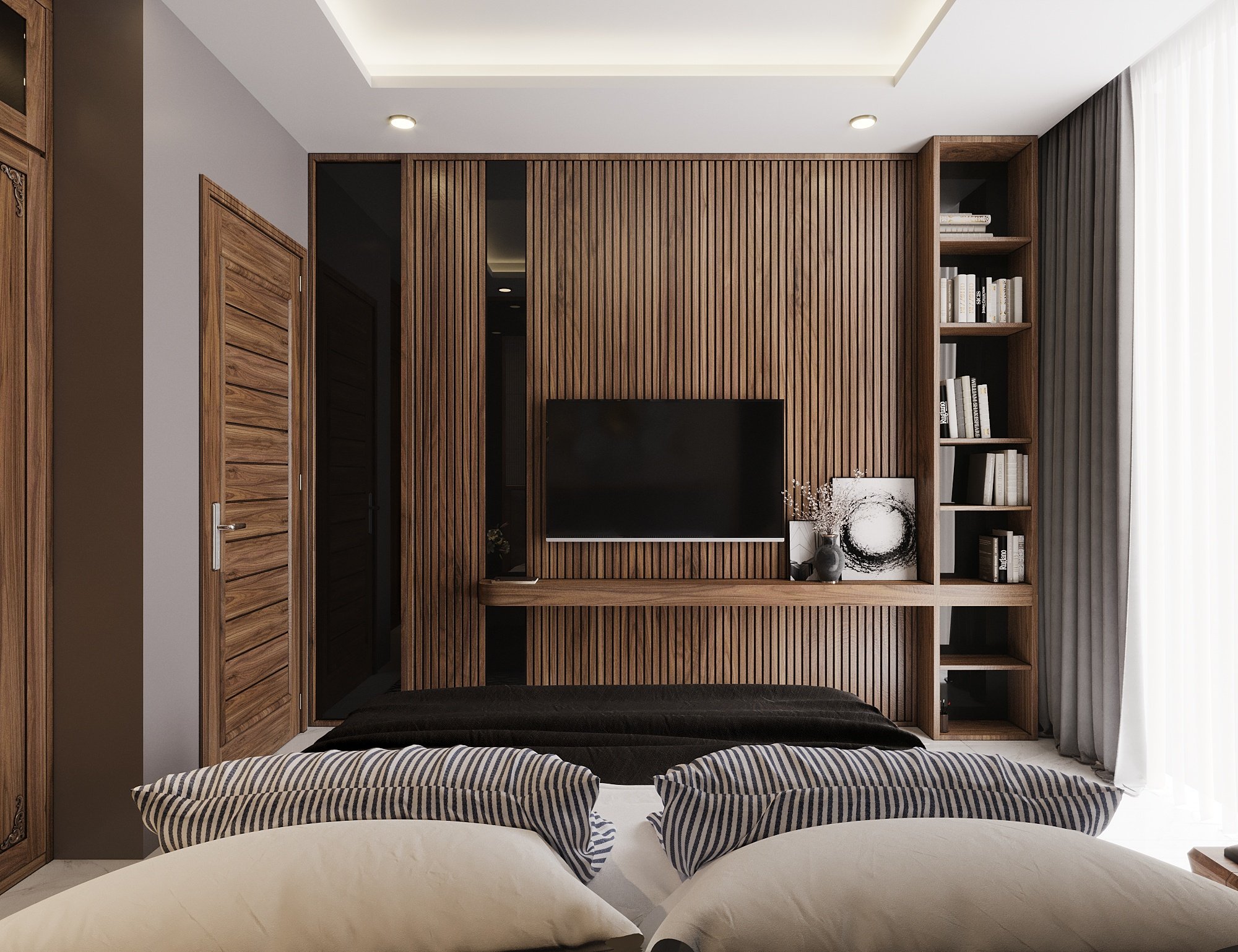 Kệ TV và vách ốp tường gỗ MDF