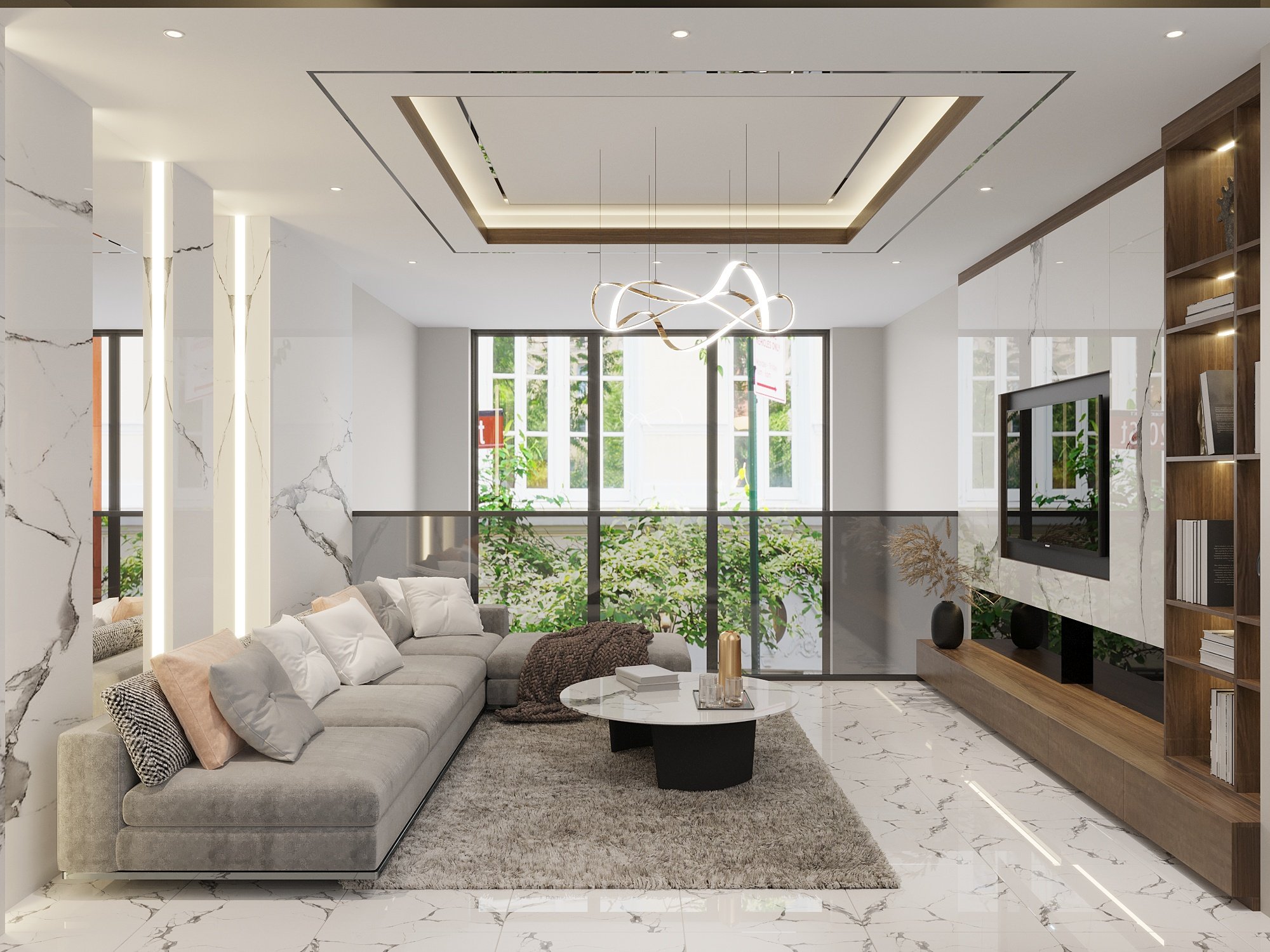 Phòng khách căn hộ chung cư tiết kiệm